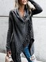 Long Sleeve Plain Knitted Fringed Cowl Neck Plus Size Cardigan